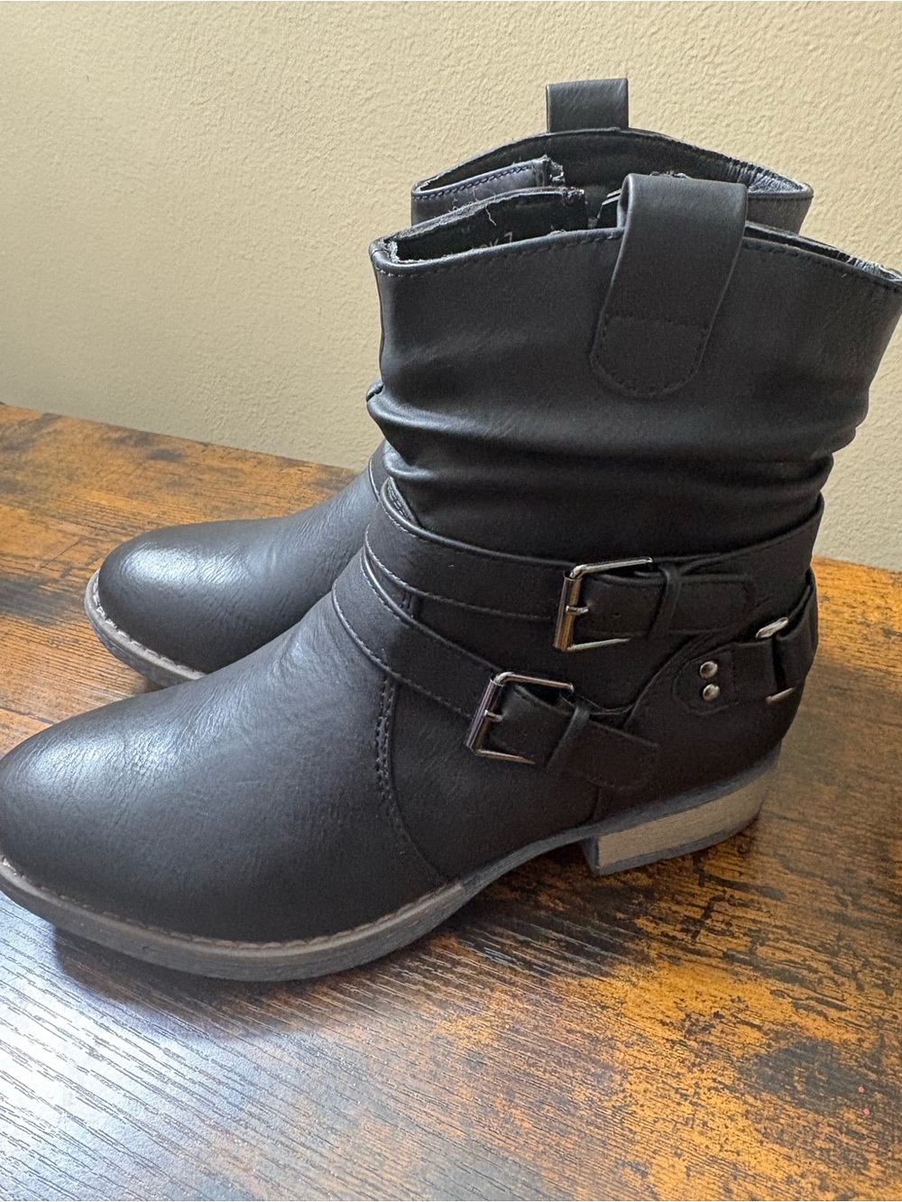 Women's Black Buckle Strap Ankle Booties